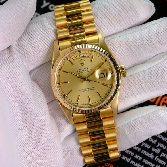 Rolex Watch Day-Date 18038 18K Yellow Gold Champagne Index Dial ALL FACTORY - Picture 5 of 9